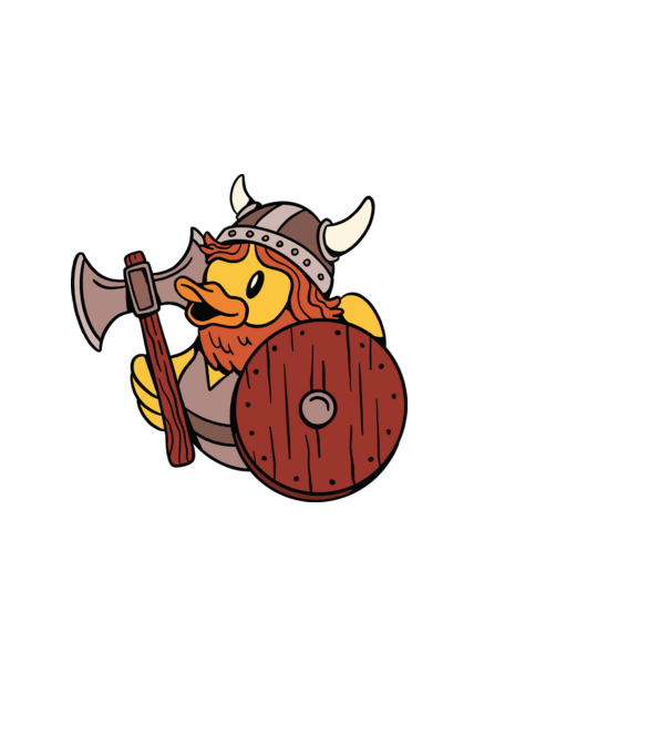 Rățușcă de cauciuc Viking model alb pe tricou