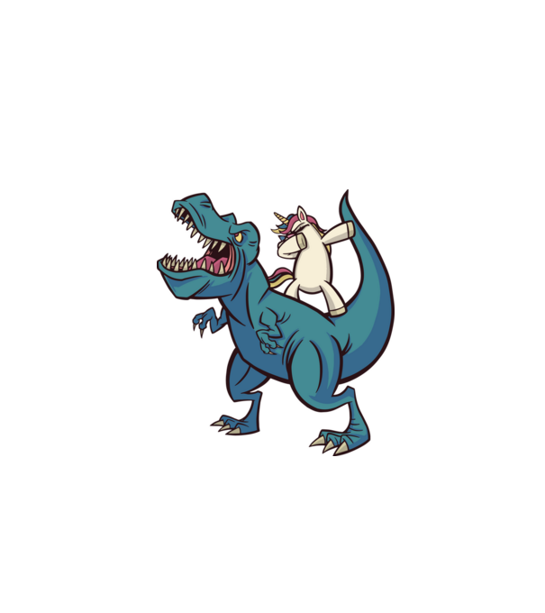 Unicorn DAB T-rex model gri pe tricou