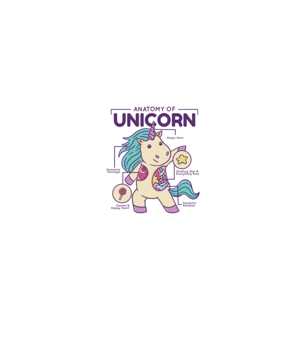 Unicorn Anatomie model alb/roșu pe tricou