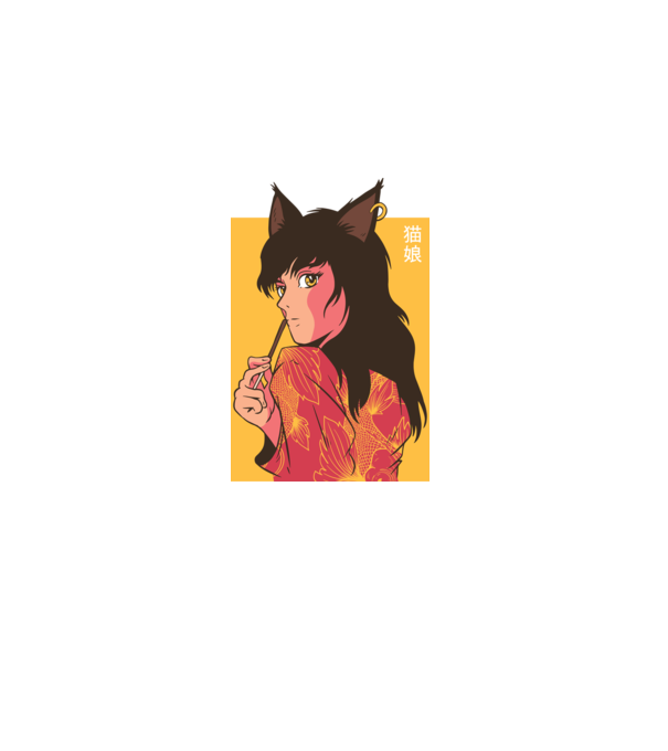 Pisică Fată Anime model albastru deschis pe tricou