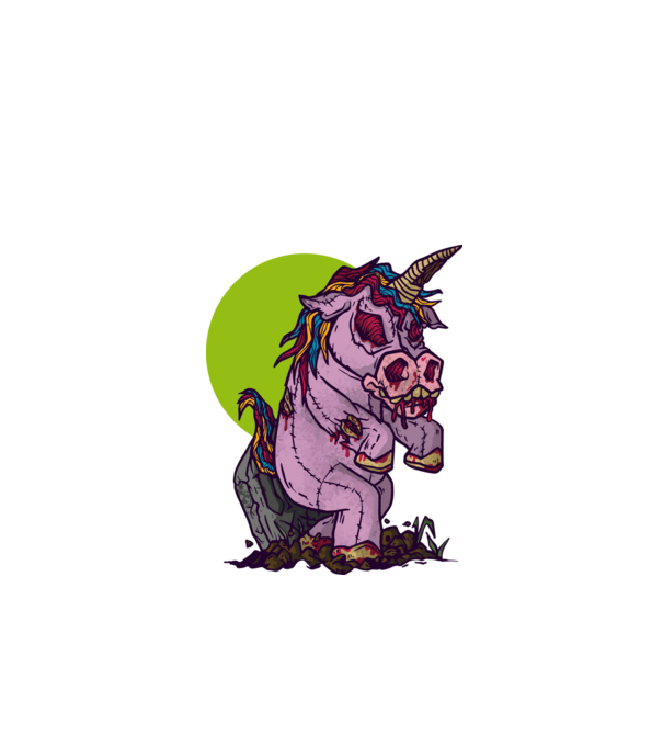Zombie unicorn model negru pe tricou