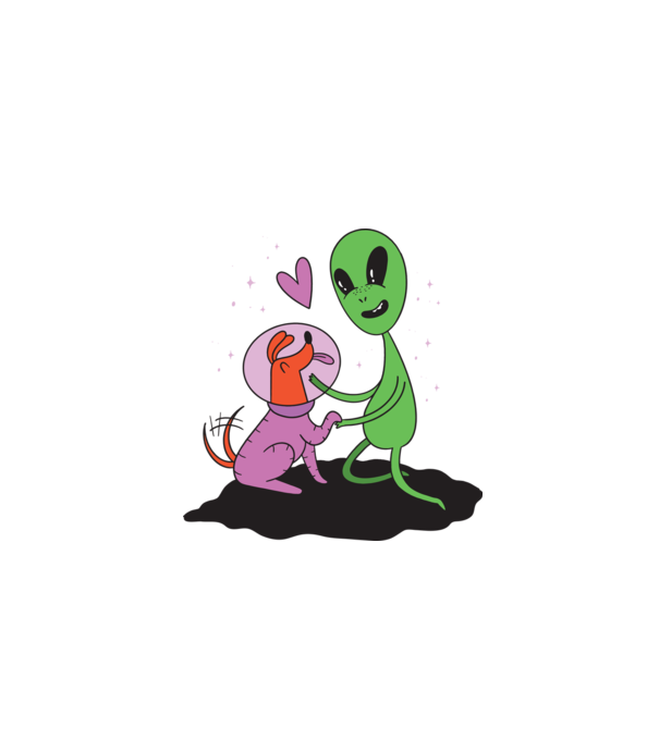 Alien cu câine model alb pe tricou