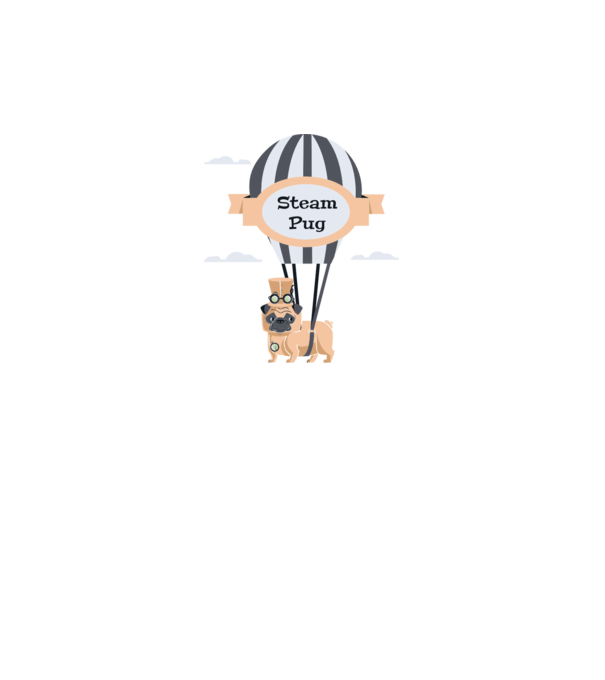 Steampug - mops model gri pe tricou