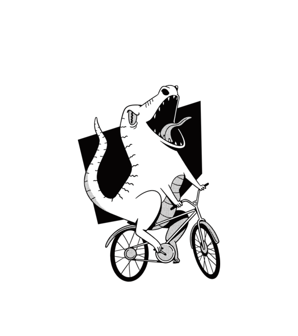 Dinozaur cu bicicletă model alb pe tricou