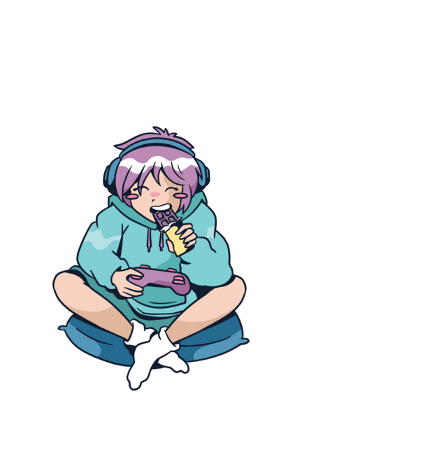 Anime Gamer Fată cu ciocolată model alb pe tricou