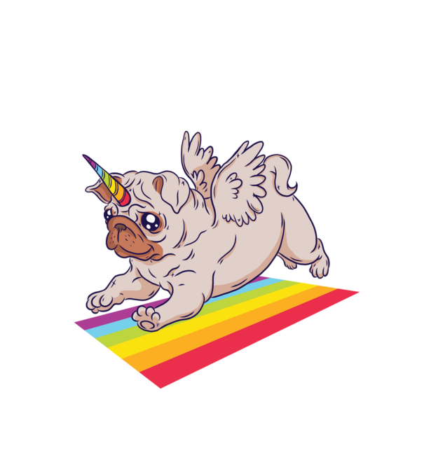 Pugicorn - mops unicorn model alb pe tricou