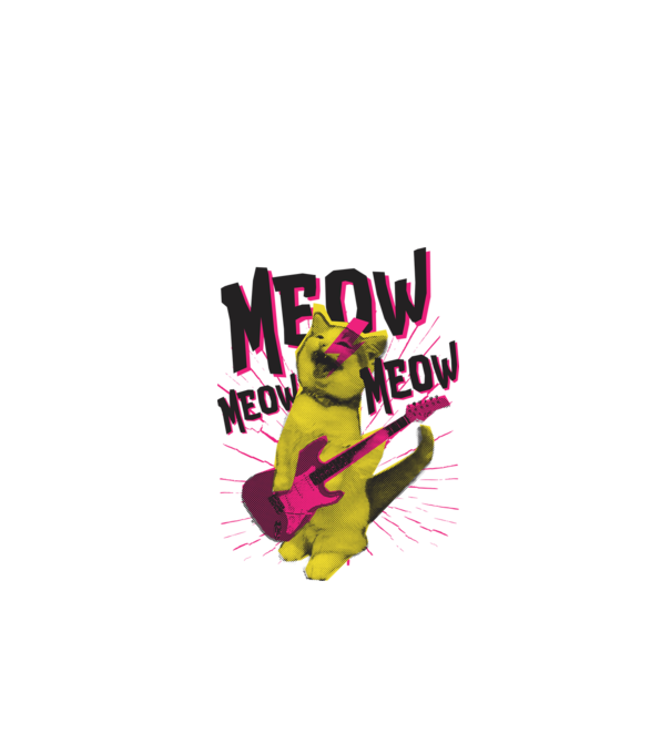 Pisică Rocker Meow model alb pe tricou