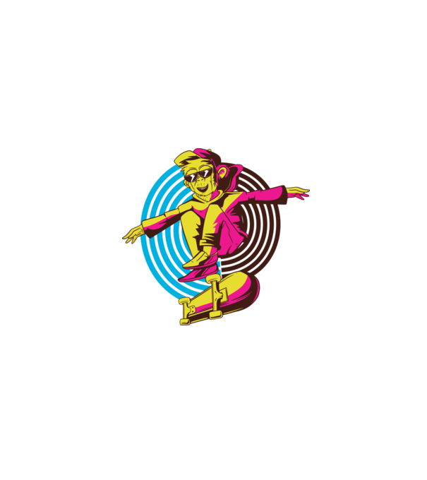 Maimuță Skateboarder model alb pe tricou