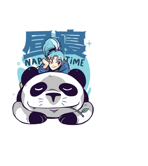 Anime Panda relaxare model negru pe tricou
