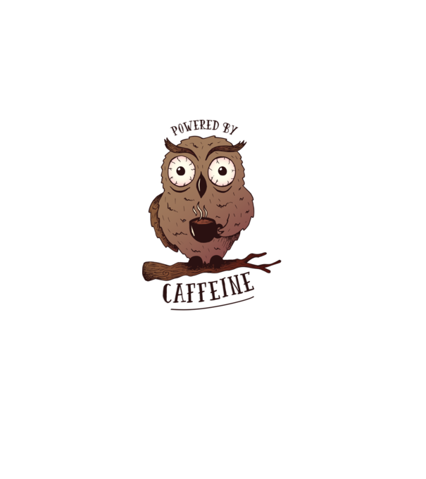 Powered by Caffeine - Tricou cu bufniță și energie de cafeină model nisipiu pe tricou