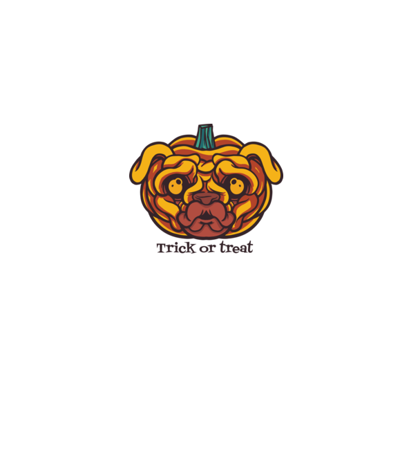 Mops cap de dovleac Halloween model alb pe tricou