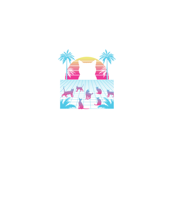 Pisică Vaporwave neon model negru pe tricou