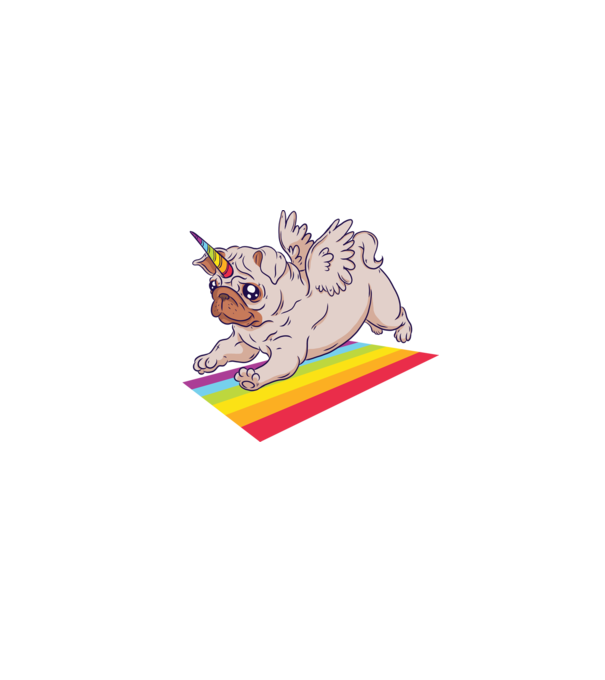 Mops unicorn model negru pe tricou
