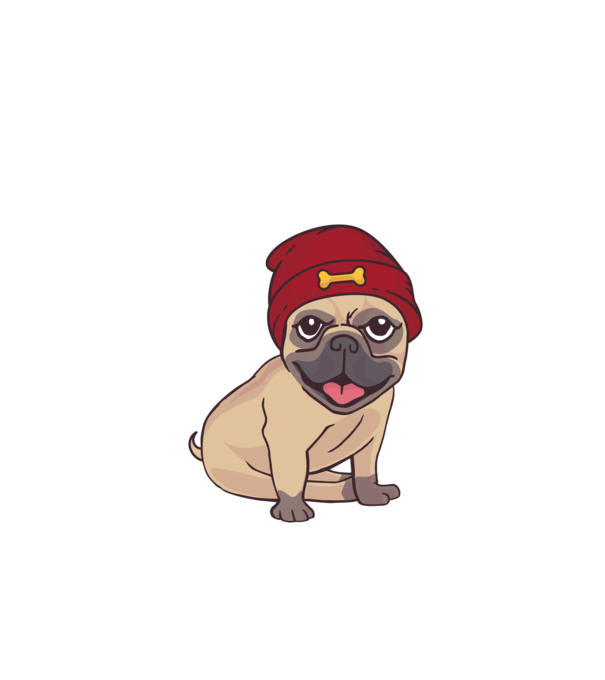 Mops cu șapcă model negru pe tricou