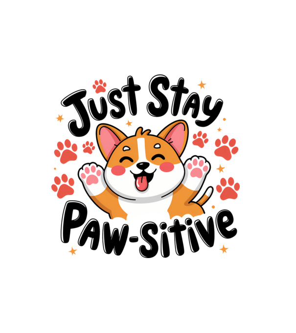 Just Stay Paw-sitive Alb model alb pe tricou