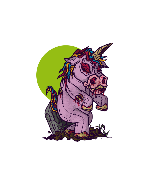 Zombie unicorn model alb pe tricou