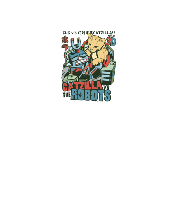 Catzilla Vs Robots model alb pe tricou