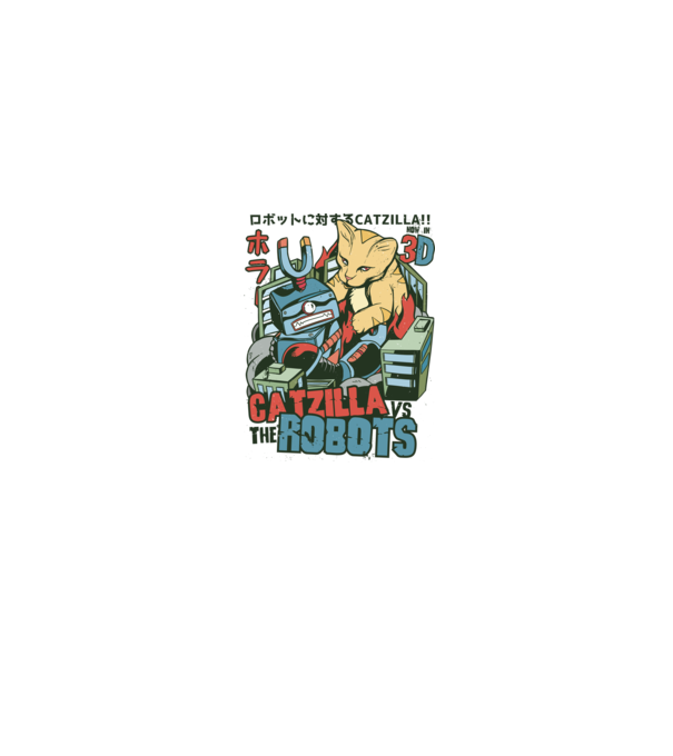 Catzilla Vs Robots model alb pe tricou