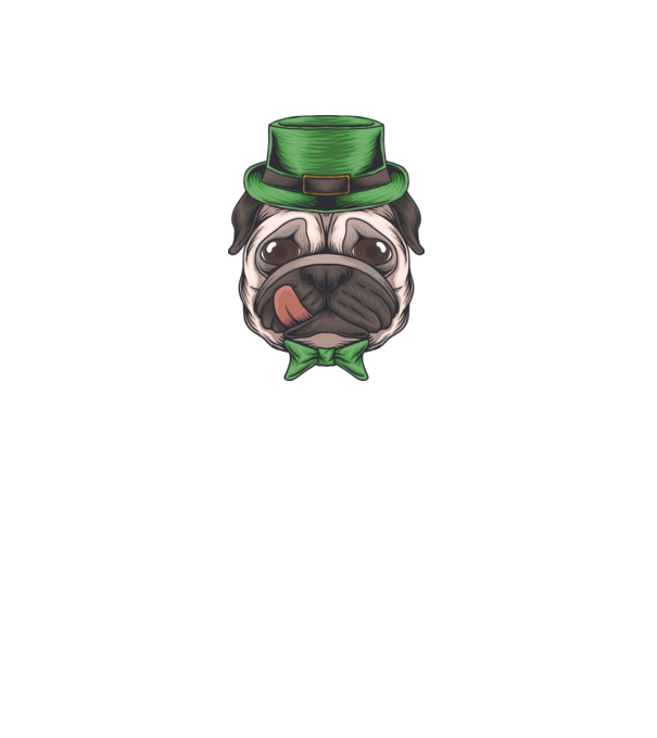 Mops Sfântul Patrick model negru pe tricou