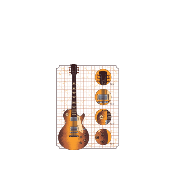 Gibson Chitară desen gold model alb pe tricou