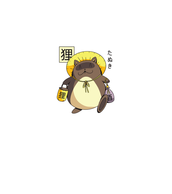 Tanuki Yokai model negru pe tricou