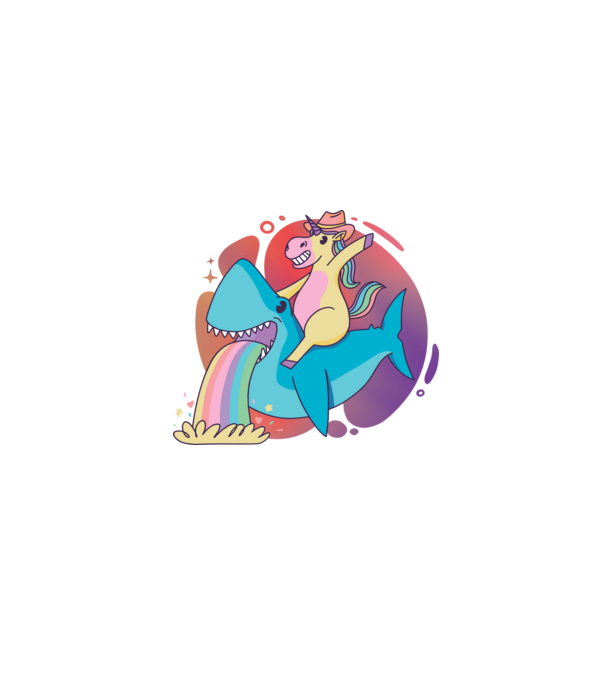 Unicorn pe rechin model negru pe tricou