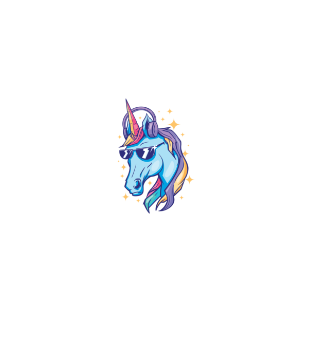 Unicorn strălucitor cu căști model negru pe tricou