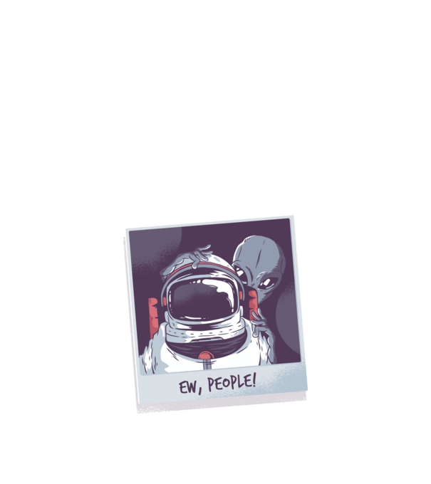 Ew, Oameni - Astronaut cu extraterestru model negru pe tricou