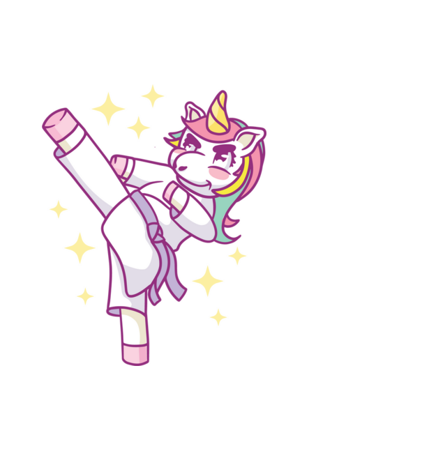 Karate unicorn model albastru deschis pe tricou