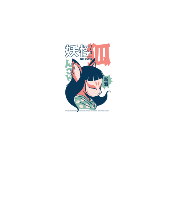Kitsune Yokai Anime model alb pe tricou