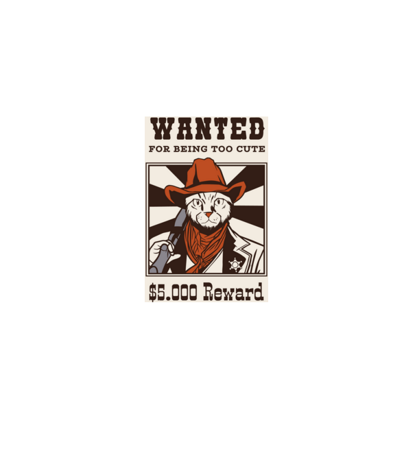 Wanted for being too cute Cowboy cu pisică model negru pe tricou