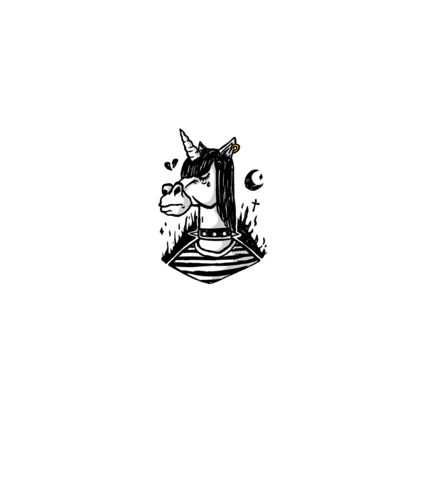 Emo unicorn model alb pe tricou