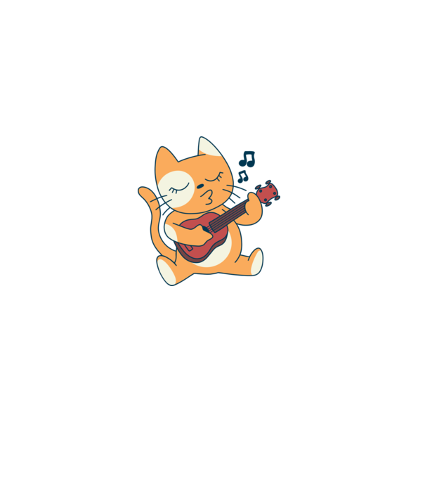 Pisică chitară Ukulele model alb pe tricou