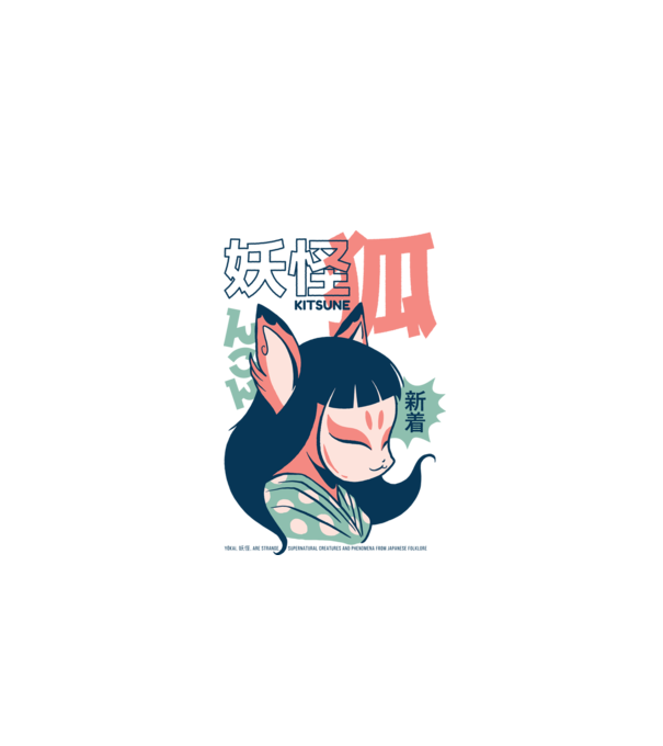 Kitsune Yokai Anime model alb pe tricou