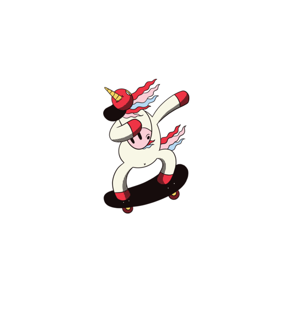 Skateboarder Unicorn DAB model albastru închis pe tricou