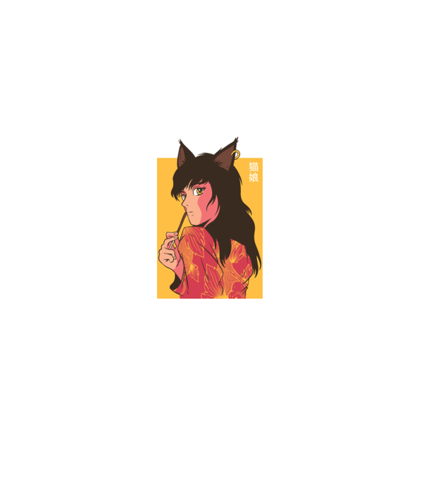 Pisică Fată Anime model gri pe tricou