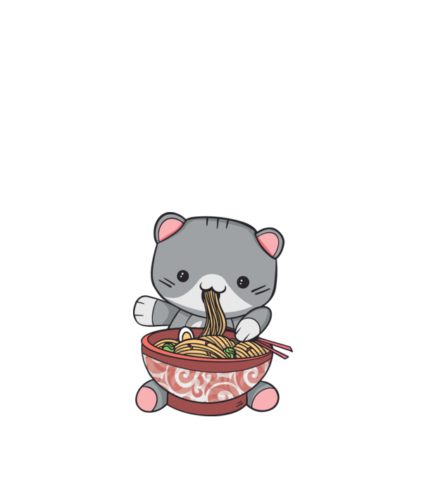Pisică Kawaii Ramen model nisipiu pe tricou