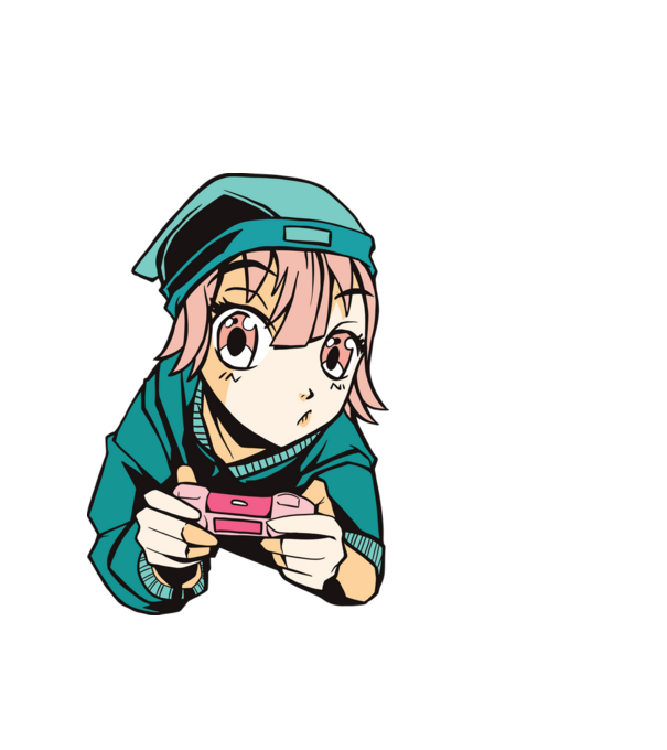Anime fată Gamer model alb pe tricou