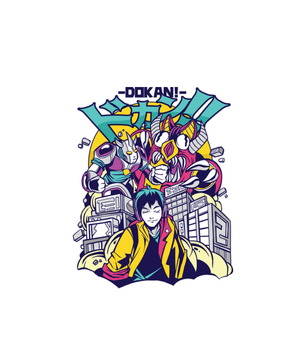 Anime Godzilla model alb pe tricou