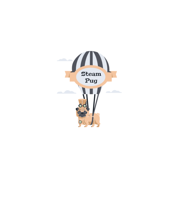Steampug - mops model albastru deschis pe tricou