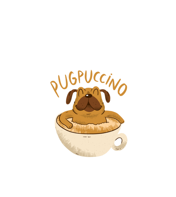Pugpuccino Capuccino cu Mops model negru pe tricou