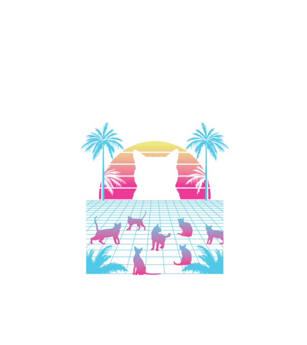 Pisică Vaporwave neon model negru pe tricou