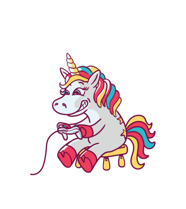 Gamer Unicorn model alb pe tricou