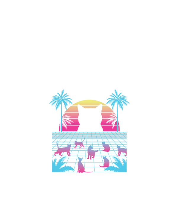 Pisică Vaporwave neon model negru pe tricou