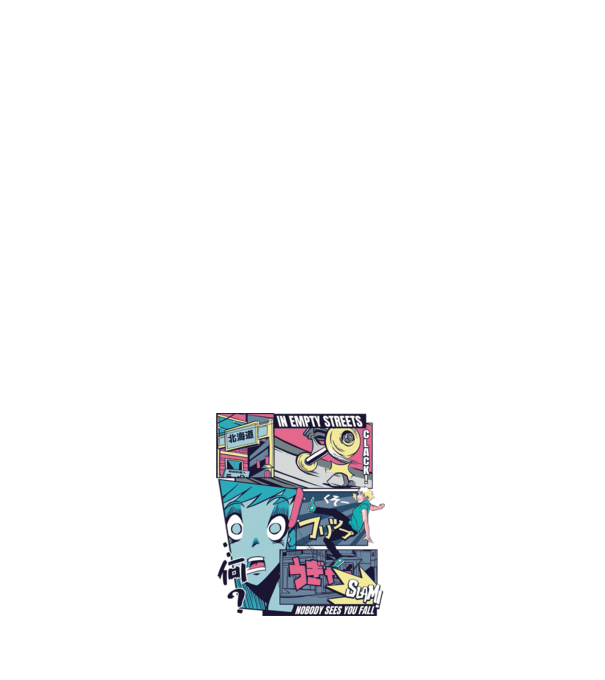Anime Vaporwave Benzi desenate Skateboard model albastru închis pe tricou