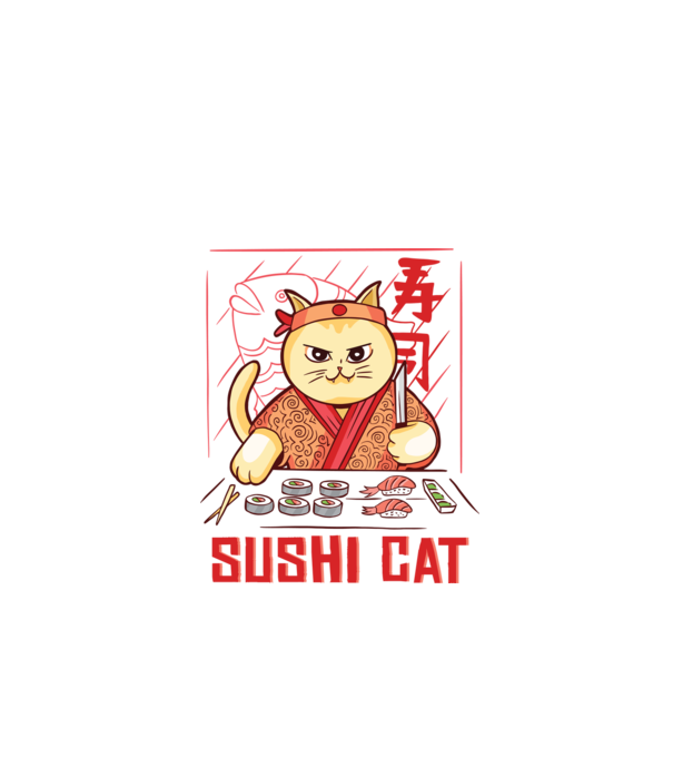 Pisică Sushi model negru pe tricou