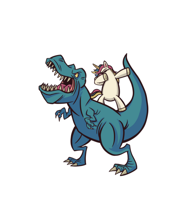 Unicorn DAB T-rex model alb pe tricou