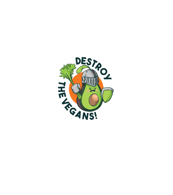 Destroy the Vegans - tricou amuzant războinic Avocado model alb pe tricou
