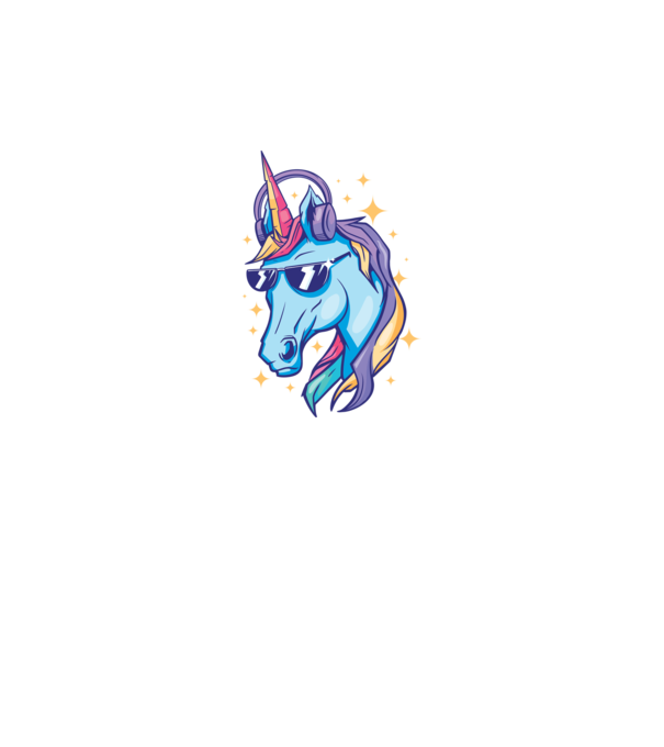 Unicorn strălucitor cu căști model albastru închis pe tricou