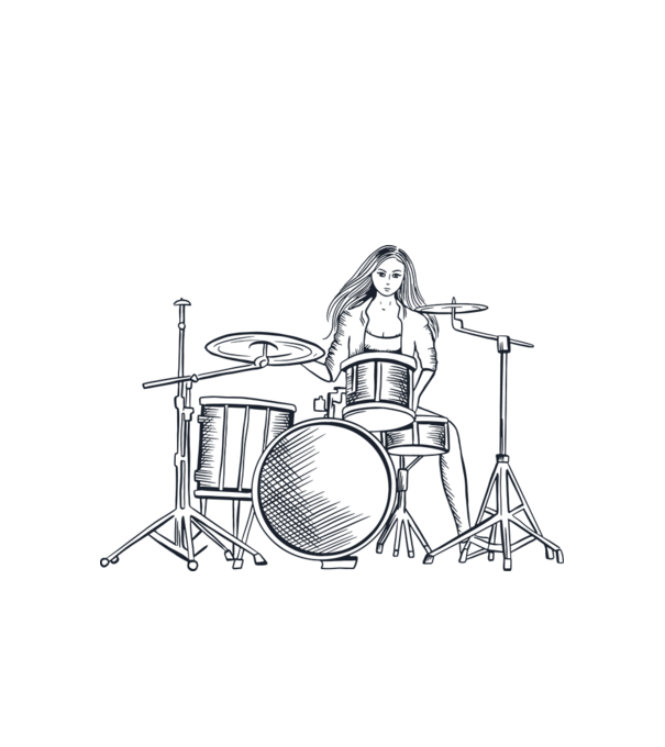 Fată Bateristă model alb pe tricou